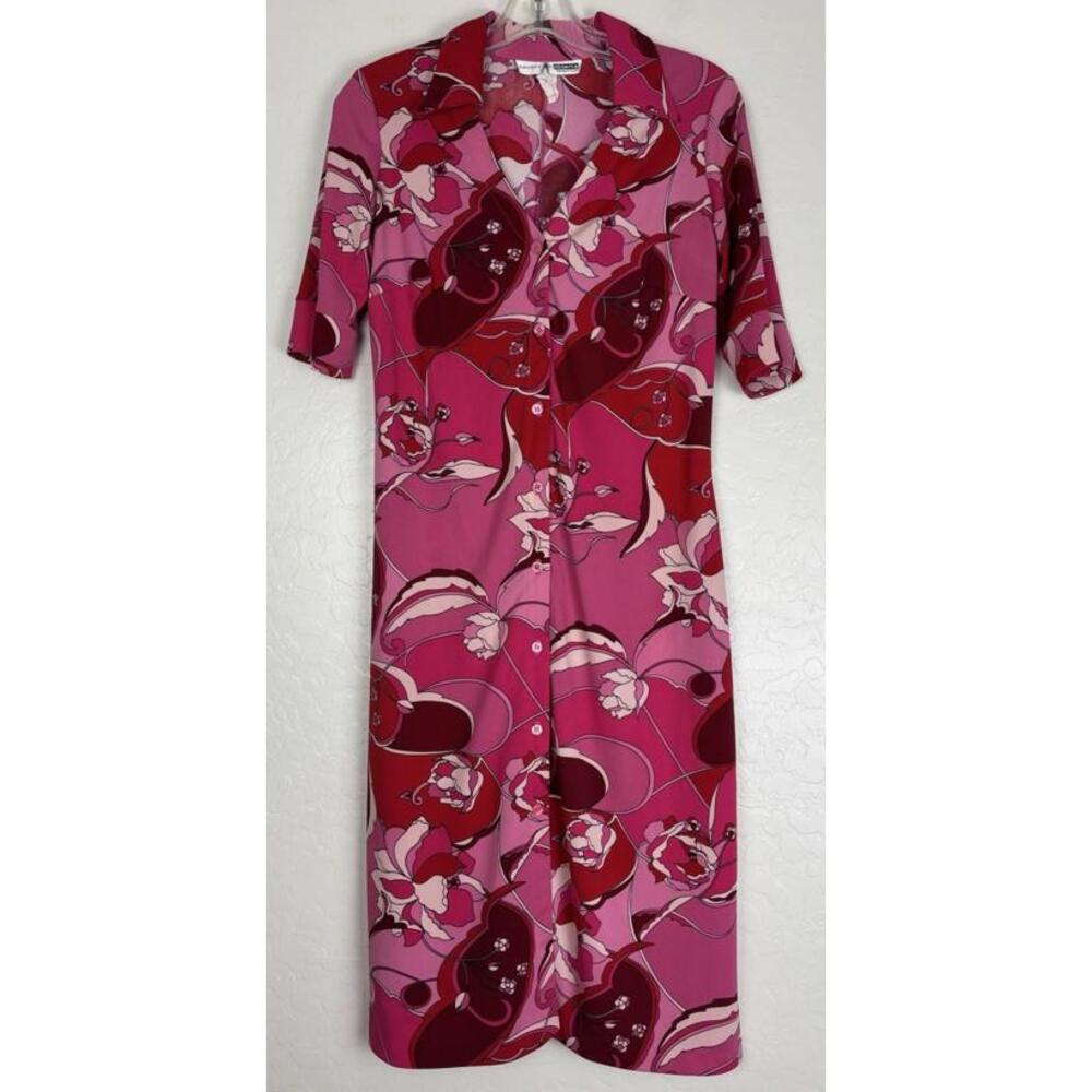 Vintage Necessary‎ Objects 70s Dress Pink Red M Floral Mod Retro 1808